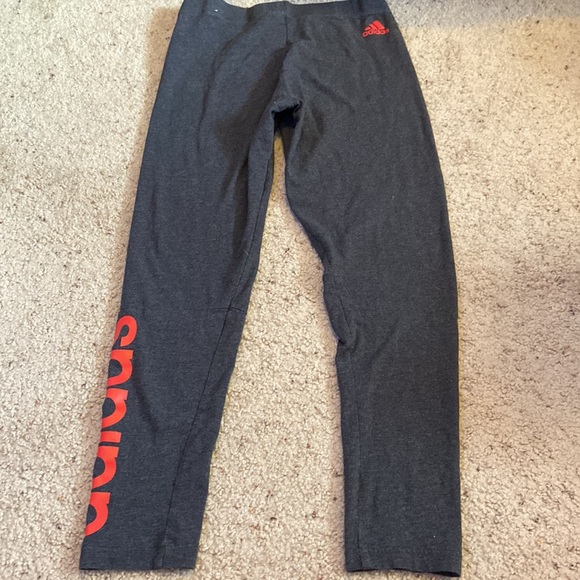 Adidas leggings, dark grey with coral pink lettering. Size medium. - Picture 3 of 4